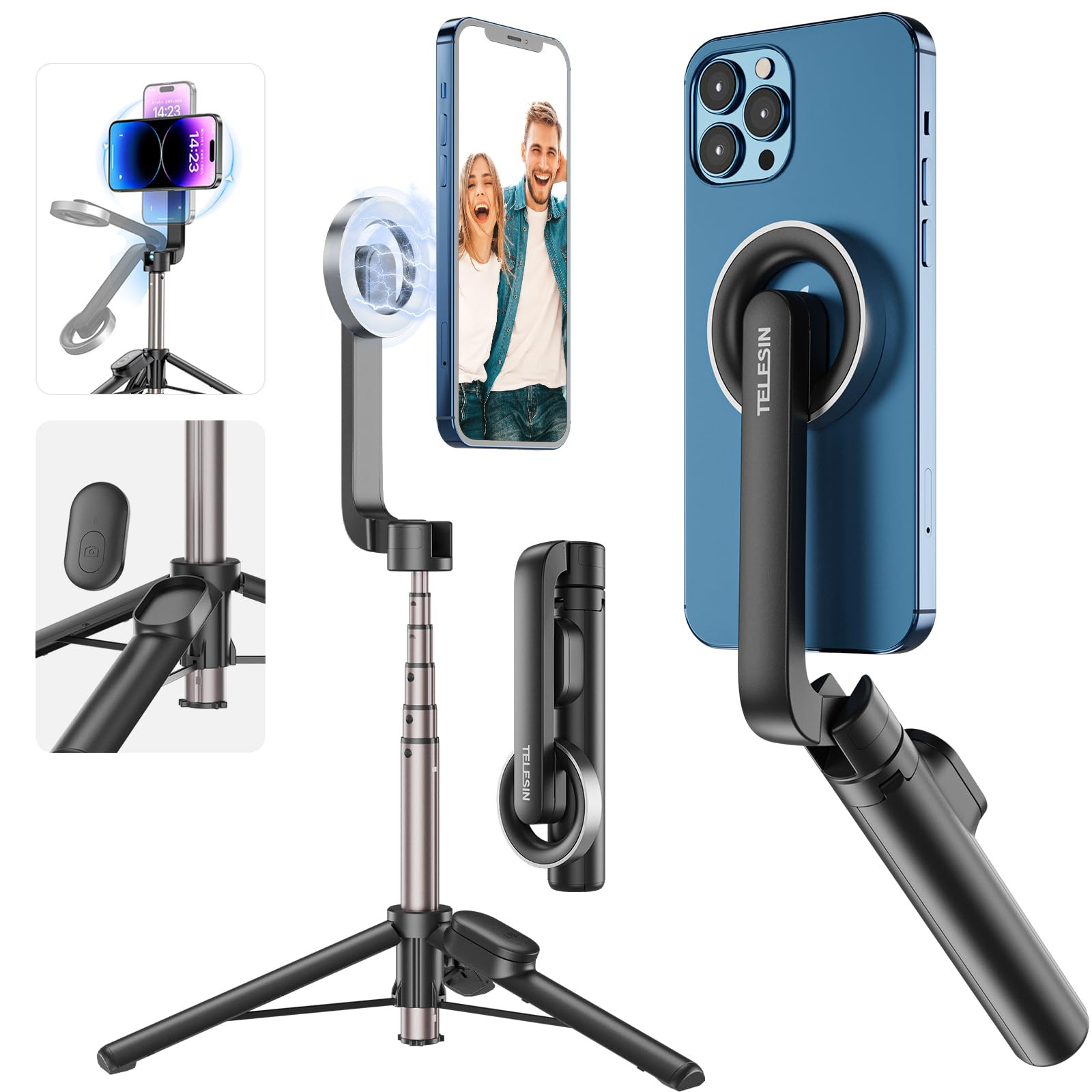 TELESIN Handy Selfie Stick & Stativ Ständer, Magnetische Handyhalter mit Abnehmbarer Bluetooth F... | Amazon (DE)