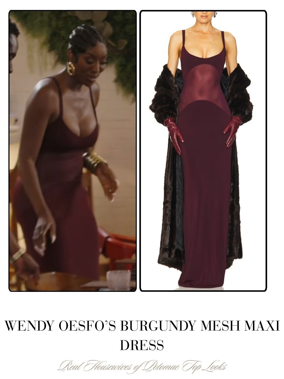 Wendy Oesfo’s Burgundy Mesh Maxi Dress