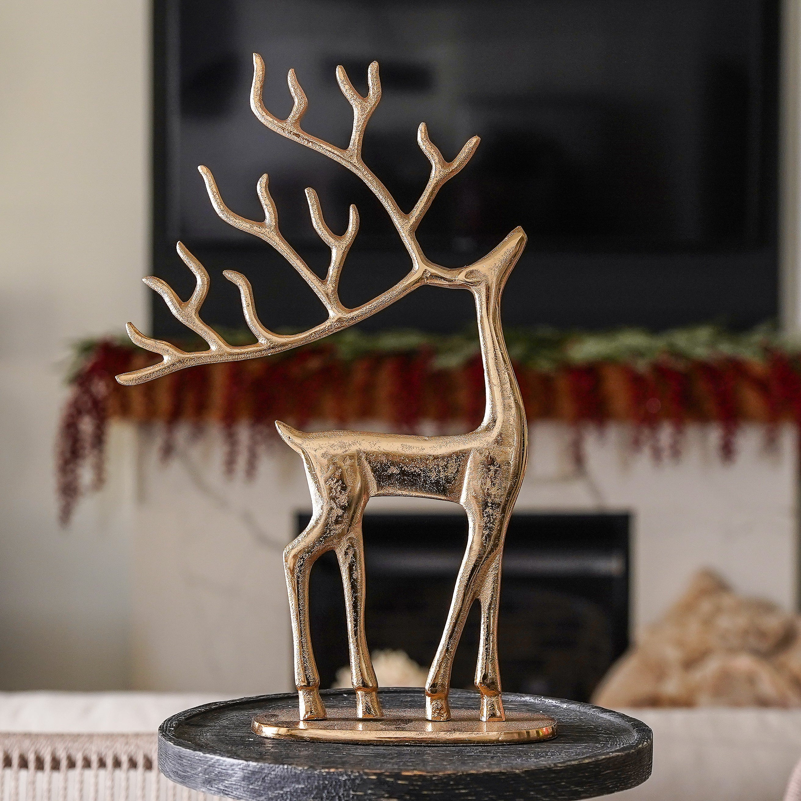 Antique Gold Holiday Reindeer Statue | MJHome