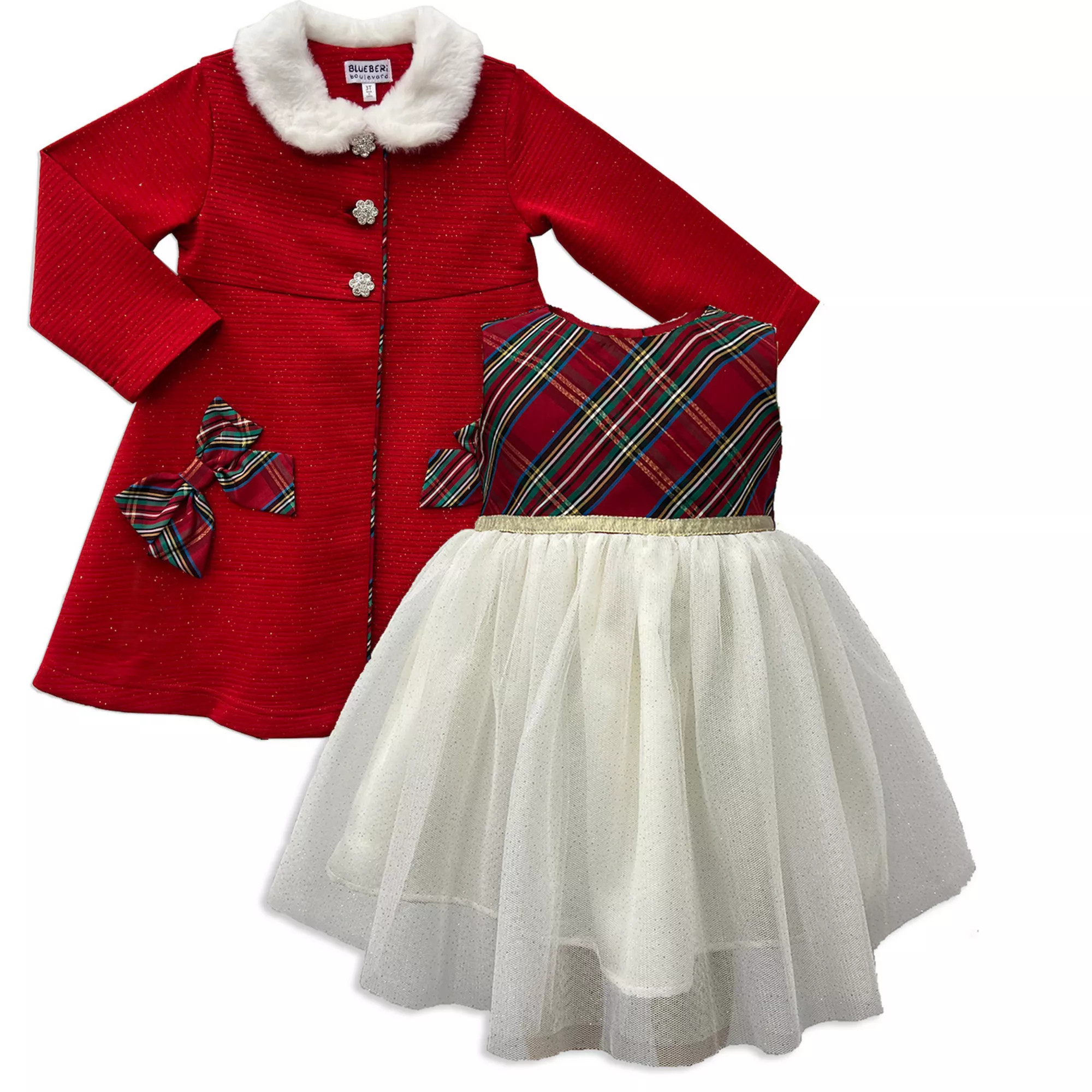 Baby Blueberi Boulevard Plaid Tulle Dress & Coat Set | Kohl's