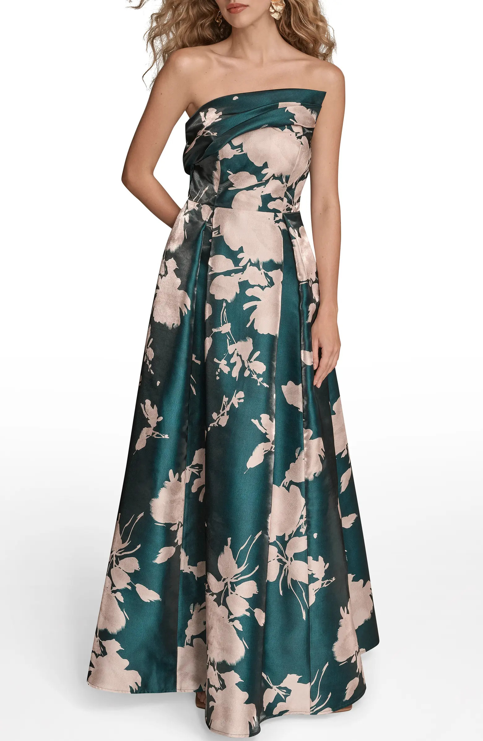 Floral Print Strapless Satin Gown | Nordstrom