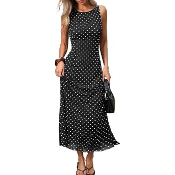 ELLEVEN Women’s Polka Dot Maxi Tank Dress Fitted Elegant Long Dress | Elegant Vintage Style,Flo... | Amazon (US)
