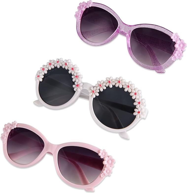 3-Pairs Gift Kids Sunglasses Girls, Cute Flower Frame Cartoon UV400 Glasses, Toddler Sunglasses f... | Amazon (US)