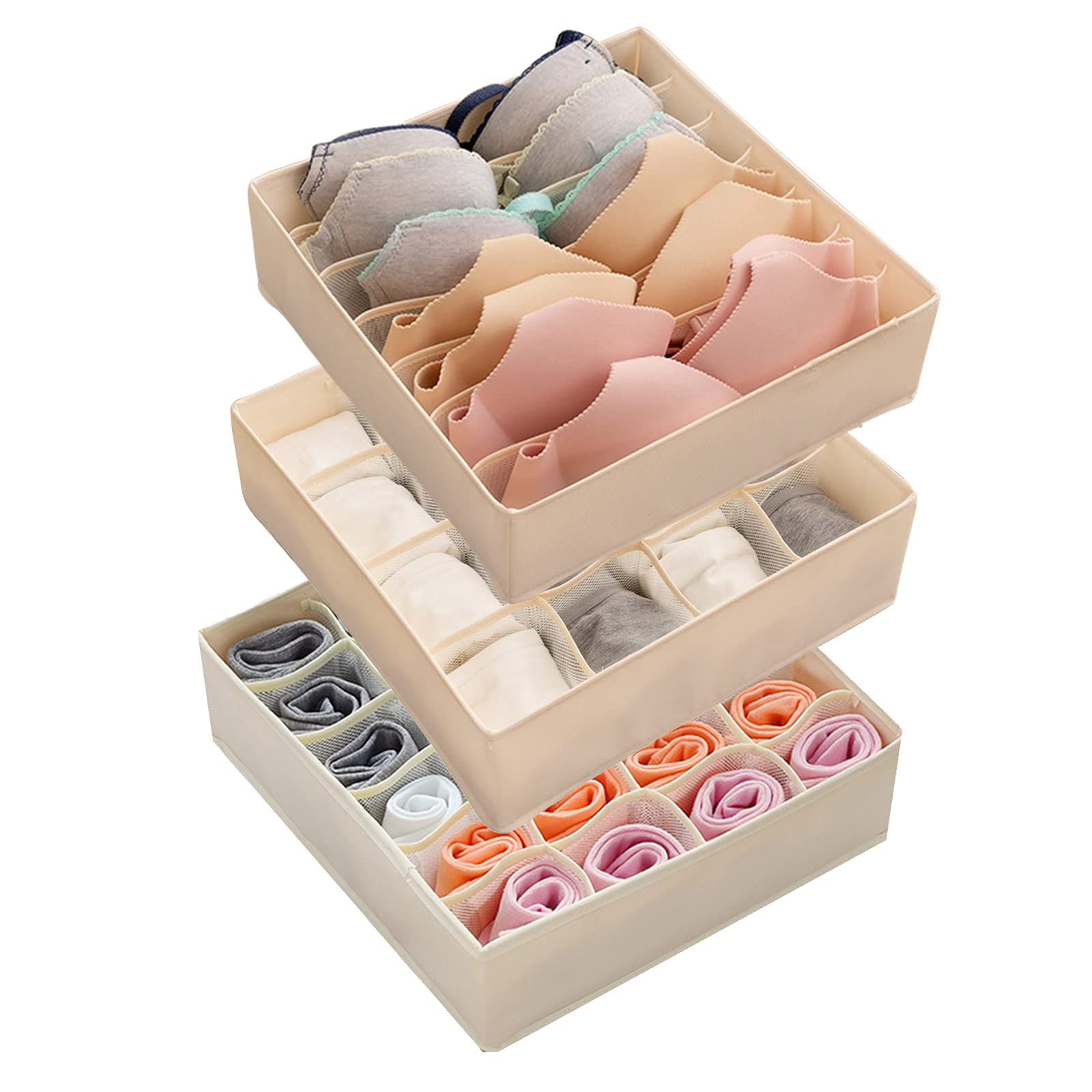 STYLIFING Bra Socks Underwear Organizer 3 Pack, Foldable Closet Organizer Drawer Soft Fabric Dres... | Amazon (US)