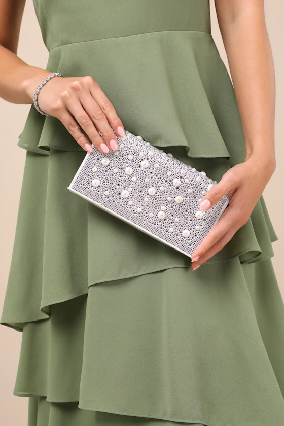 Flap Sparkler Silver Rhinestone Pearl Crossbody Clutch | Lulus