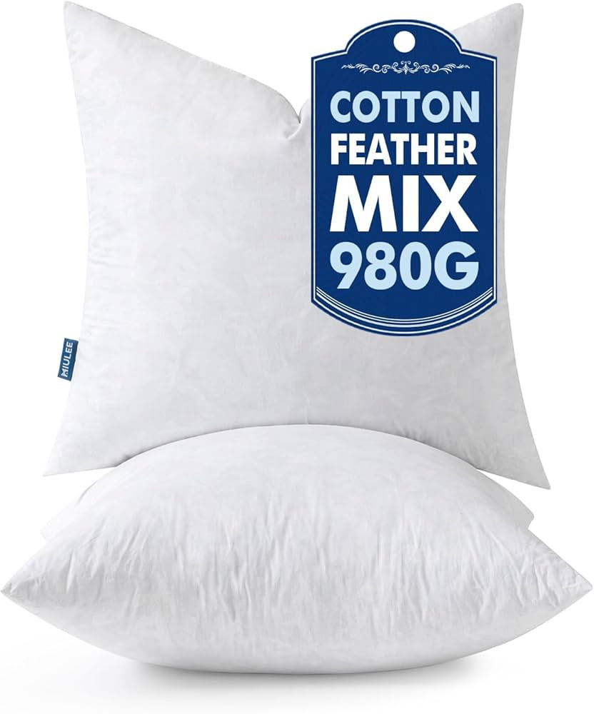 MIULEE Pillow Inserts 22x22 Inch Set of 2, Feather Mix Polycotton with Cotton Fabric Square Decor... | Amazon (US)