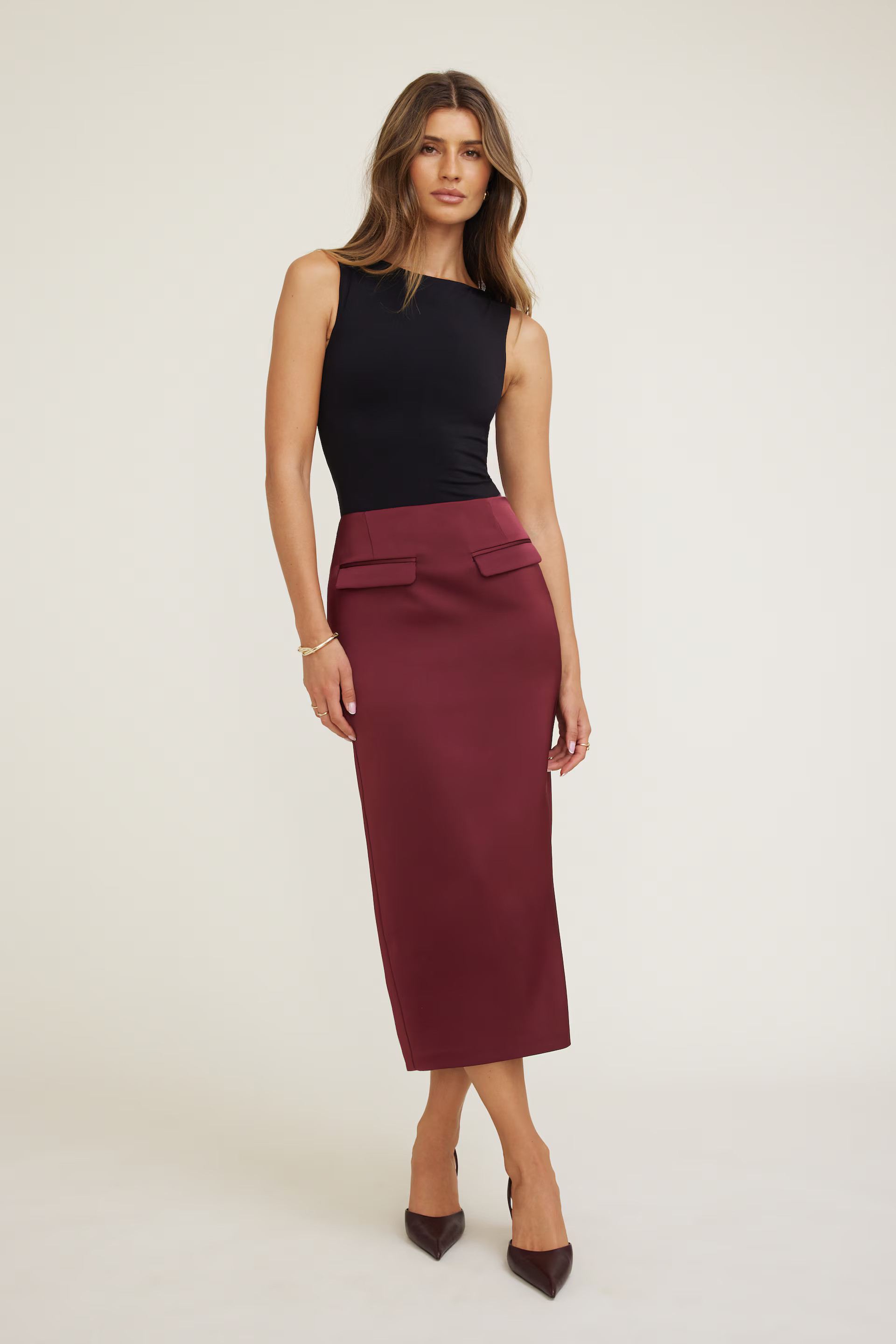 Satin Midi Skirt | Dynamite Clothing