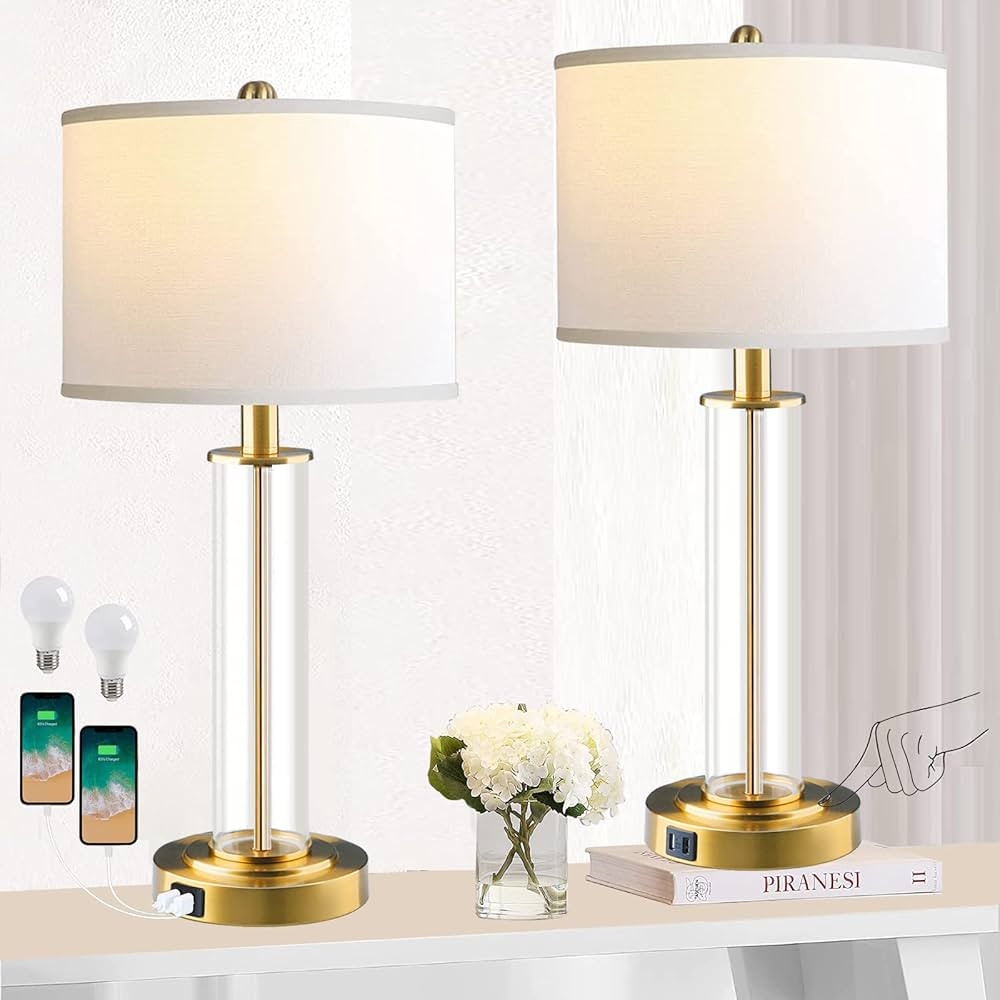 Table Lamps for Living Room,Touch Control Gold Lamps for Bedrooms Set of 2,Modern Bedside Table L... | Amazon (US)