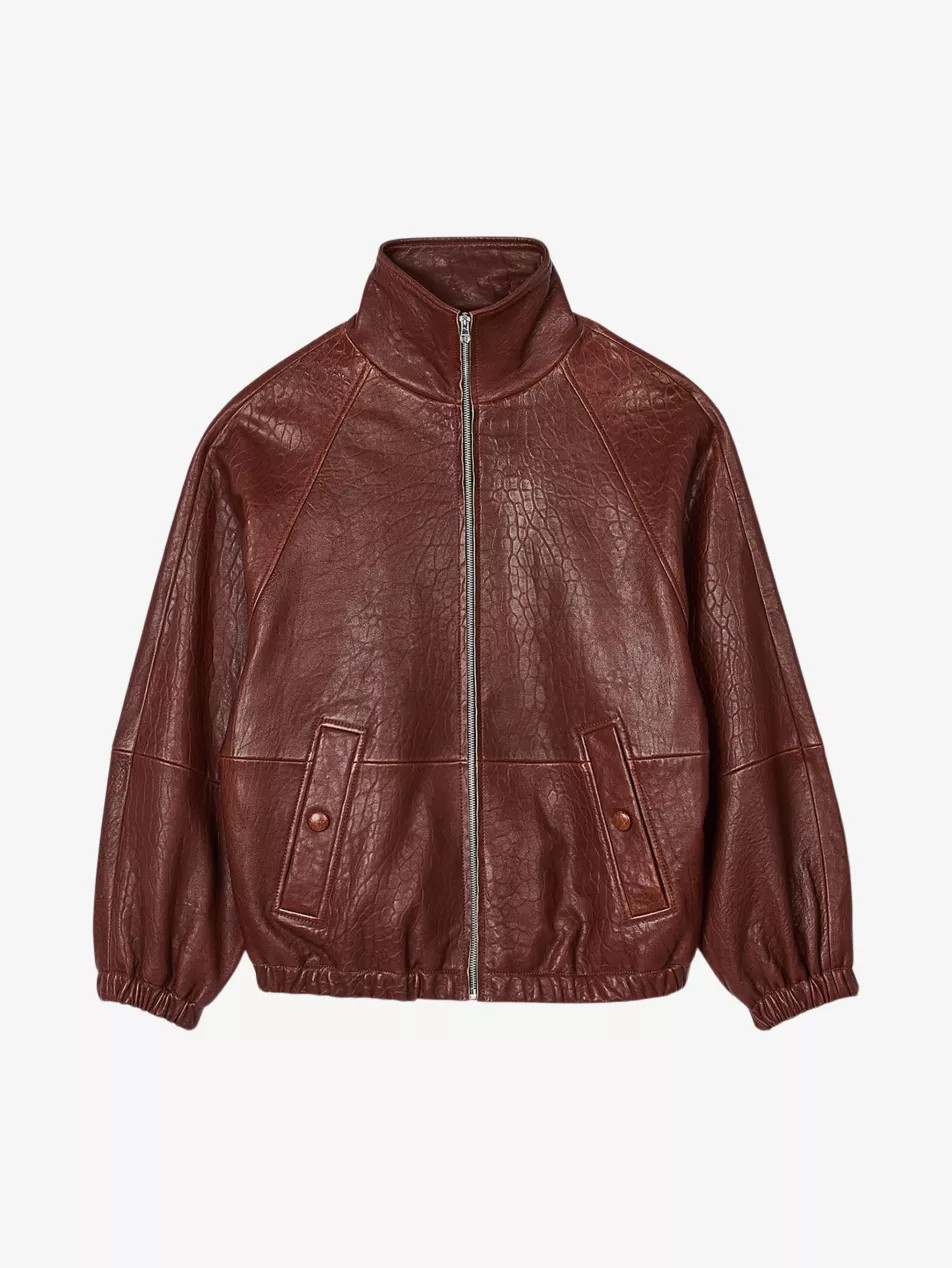 High-neck oversized leather jacket | Selfridges