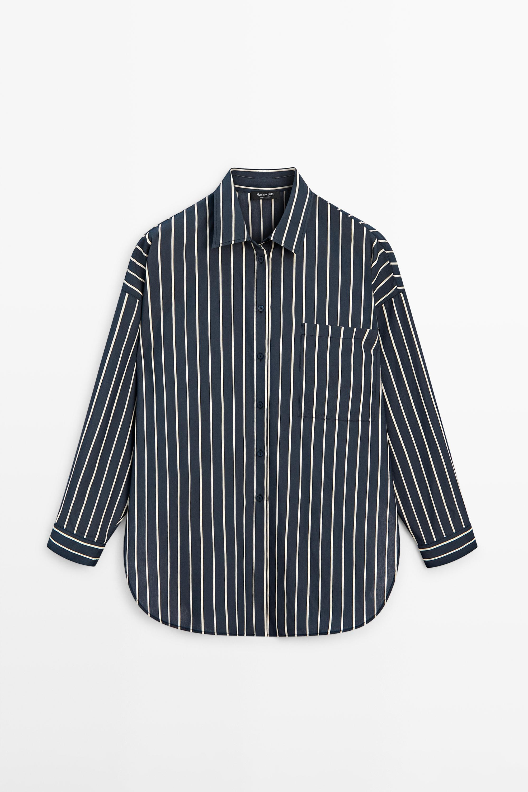 Striped flowing shirt with pocket detail | Massimo Dutti UK