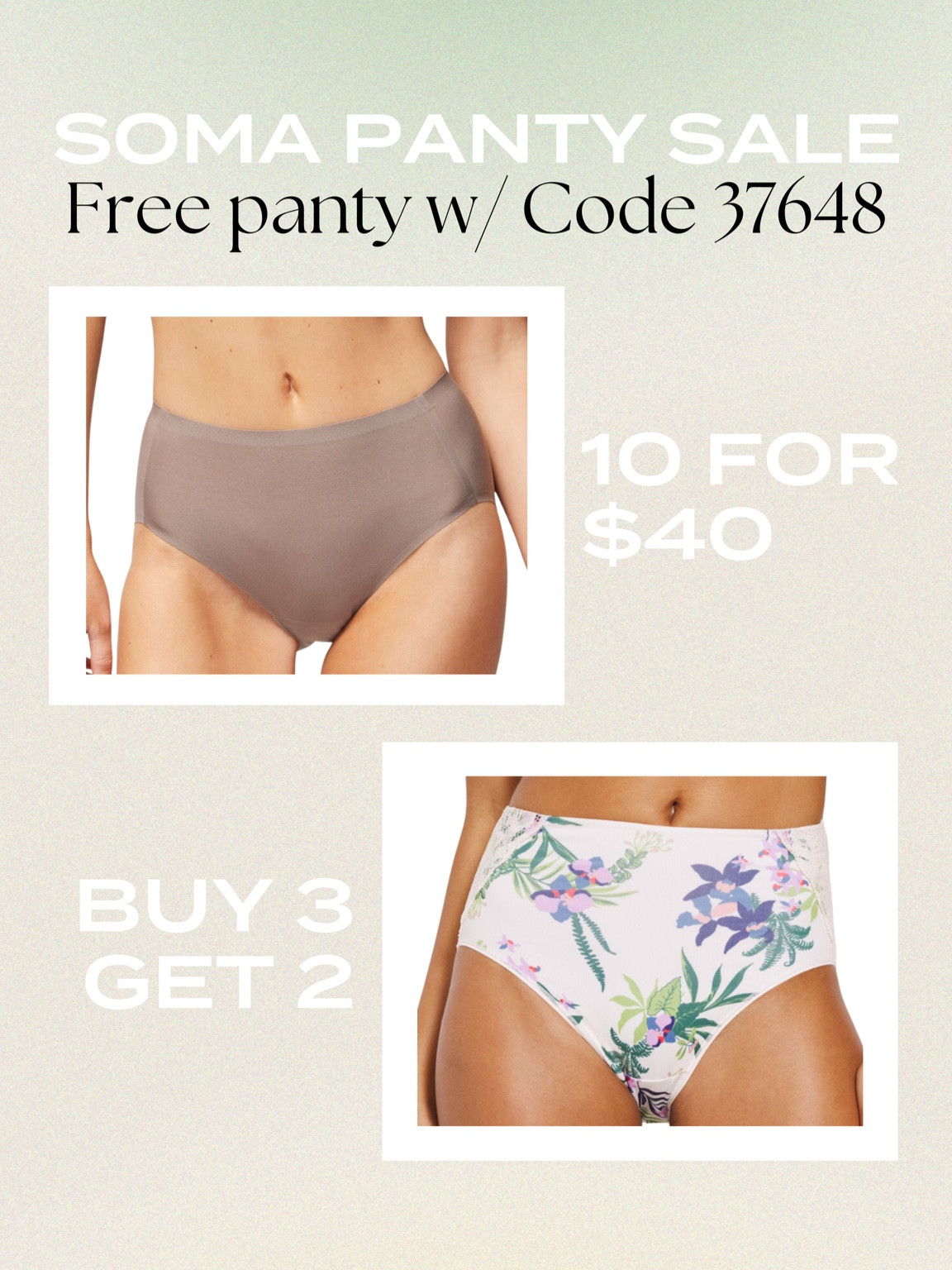 Soma panty sale! Get a free vanishing edge if you shop 10 for $40 OR Buy 3 get 2 free vanishing edge undies!

#LTKfindsunder50 #LTKsalealert #LTKbeauty