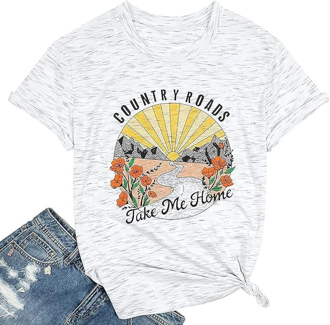 Country Roads Take Me Home Shirt Womens Country Music Tshirts Vintage Nashville Short Sleeve Tees... | Amazon (US)