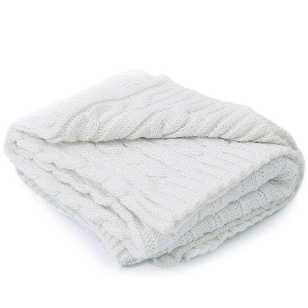 Cheer Collection Knitted Acrylic Ivory Throw Blanket | Bed Bath & Beyond