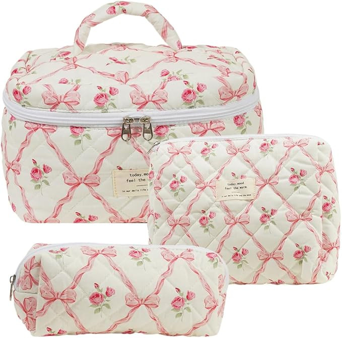 GETBSTOOP 3Pcs Makeup Bag Set Cosmetic Organizer Bag Large Capacity Quilted Coquette Toiletry Bag... | Amazon (UK)
