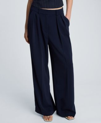 Kenneth Cole Women's High-Rise Wide Leg Pleated Pants - Dark Navy | Macy's
