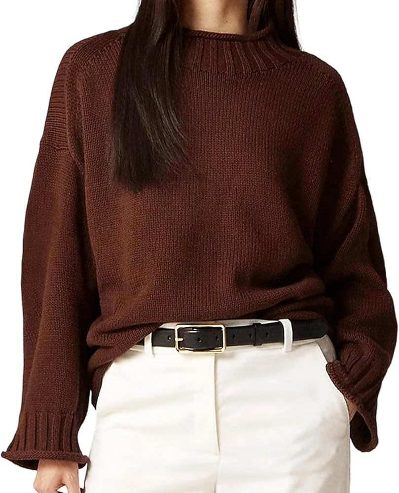 Women's Oversized Roll Neck Sweater Long Sleeve Chunky Knit Pullover Cozy Fall Winter Tops Casual... | Amazon (US)