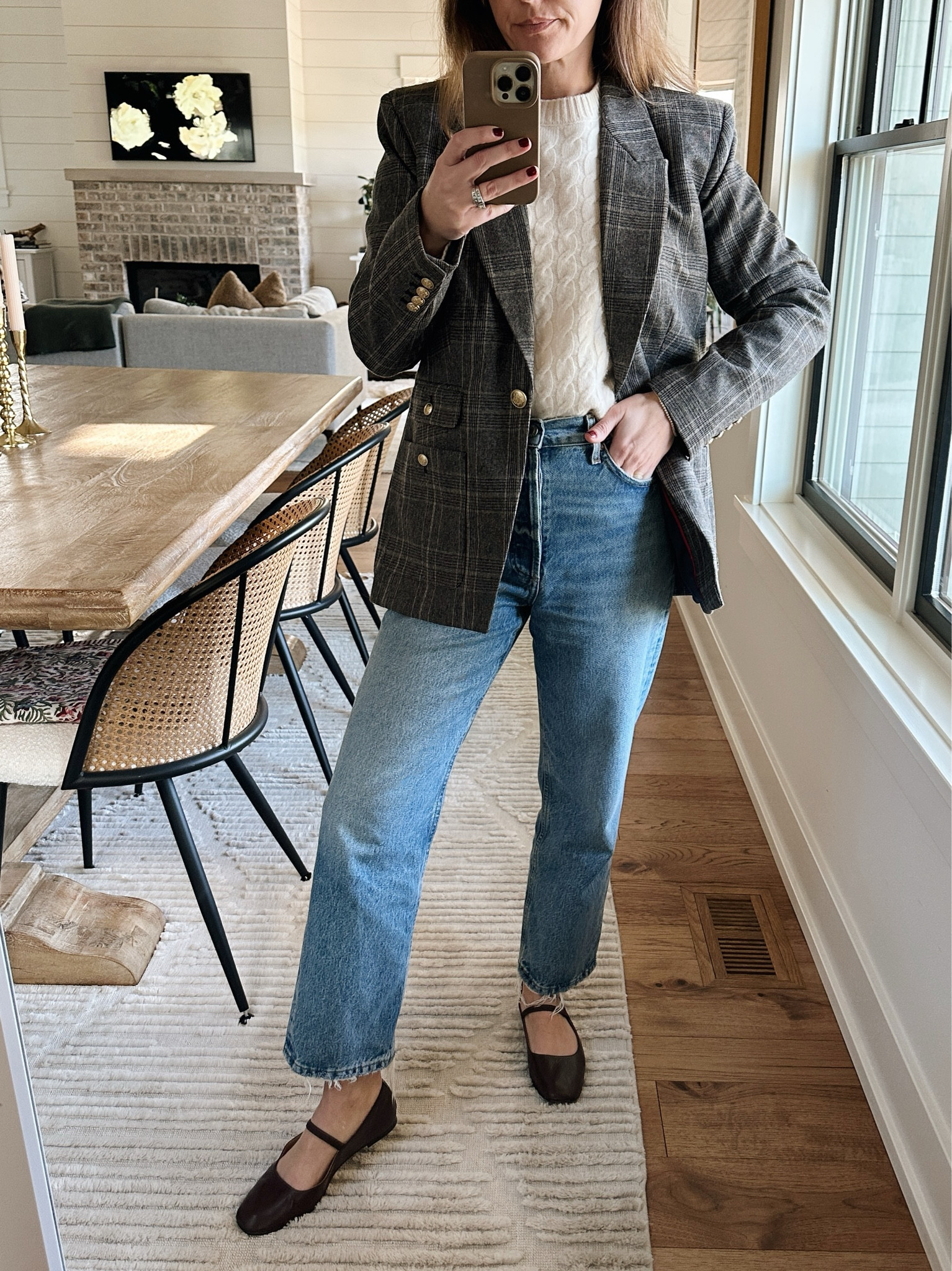 Blazer, size 4 - fits like a small
Sweater size medium
Jeans I’m usually a 25/26 and these are a 24, they run very big
Shoes run a half size big

#LTKSeasonal #LTKStyleTip #LTKOver40