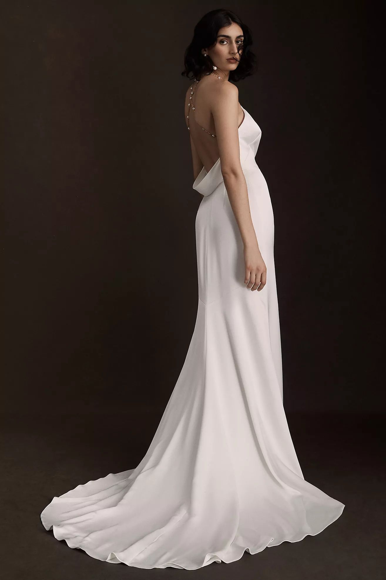 Jenny Yoo Pearl Satin Fit & Flare Halter Wedding Gown | Anthropologie (US)