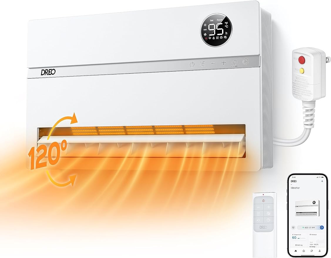 DREO Wall Heater for Bathroom, Smart Space Heaters with ALCI Plug, 1500W, 120° Vertical Oscillat... | Amazon (US)