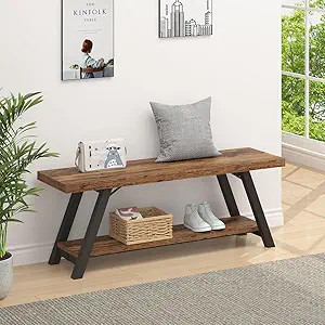 LVB Wood Bench, Industrial Storage Entryway Indoor Bench for Bedroom Hallway Living Room, Rustic ... | Amazon (US)