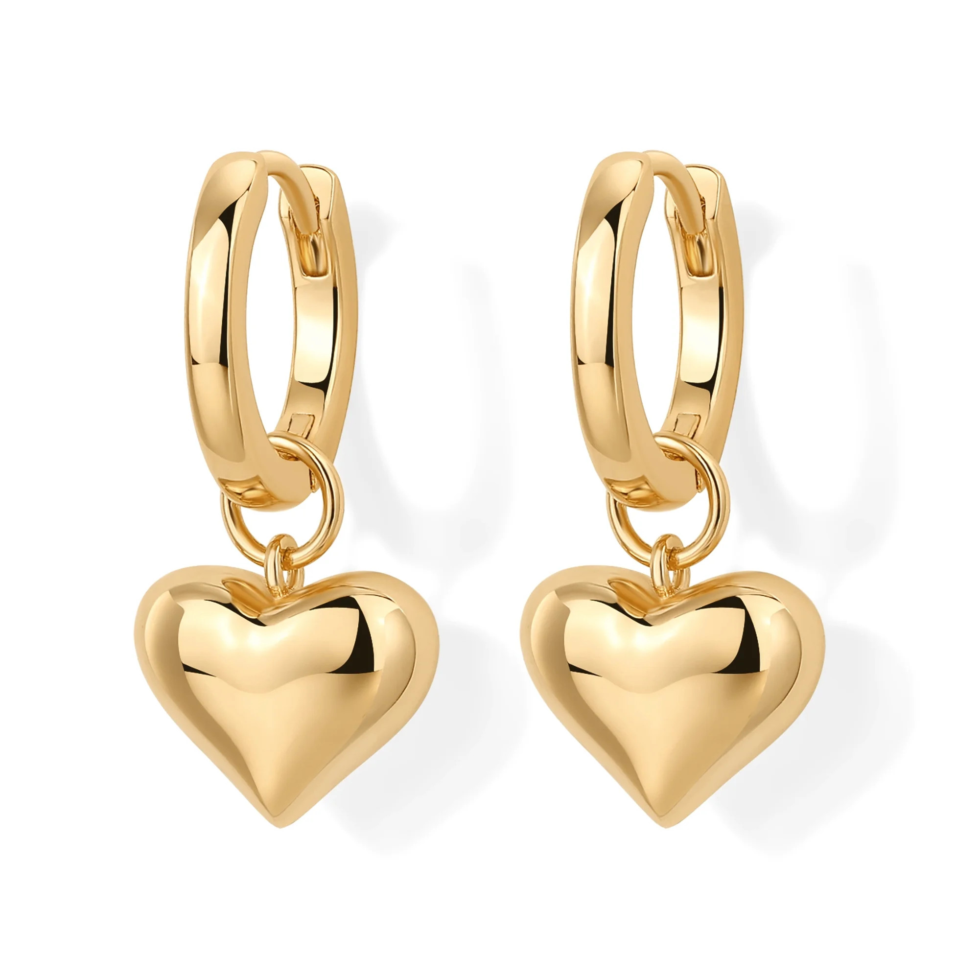 PAVOI Women's 14K Yellow Gold Flash Plated Heart-Shaped Huggies & Minimalist Stud Earrings Set, S... | Walmart (US)