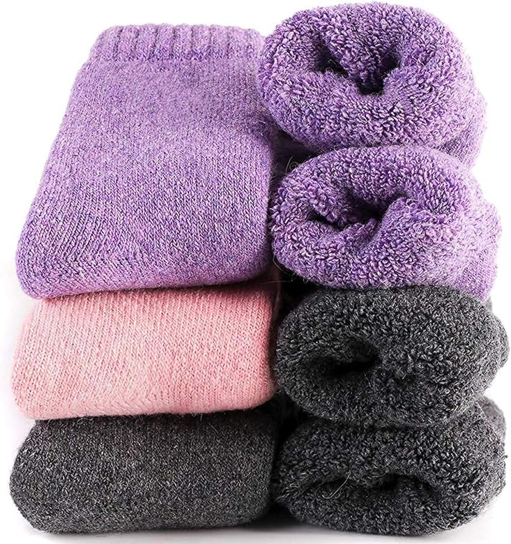 Womens Super Thick Wool Socks - Soft Warm Comfort Casual Crew Winter Socks (Pack of 3-5), Multico... | Amazon (US)