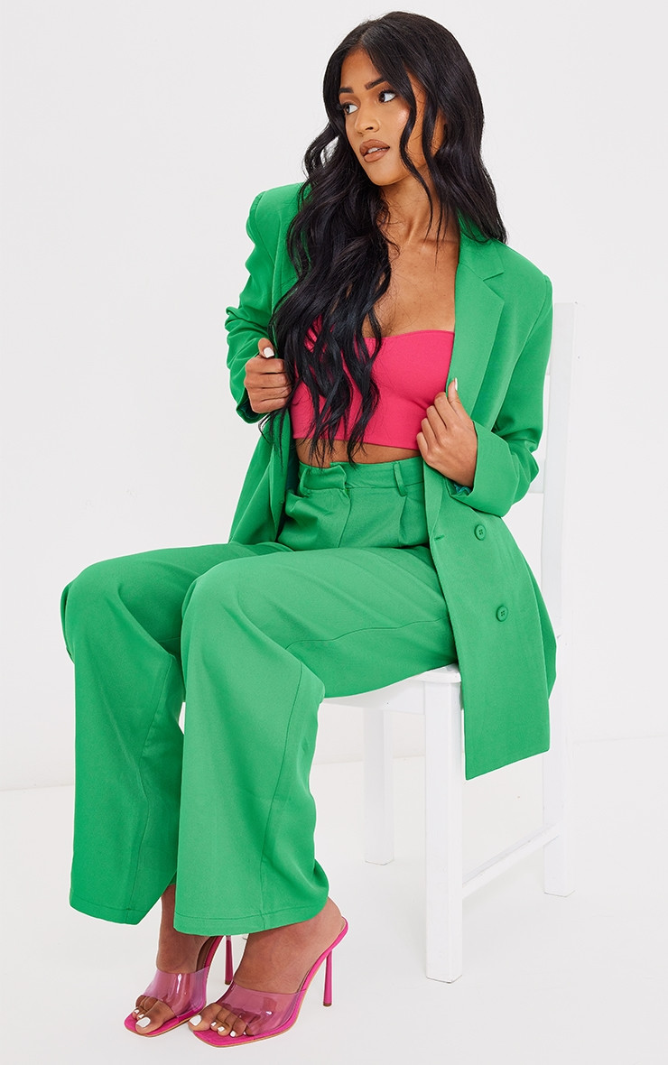 Tall Green Shoulder Pad Oversized Double Breasted Blazer | PrettyLittleThing US