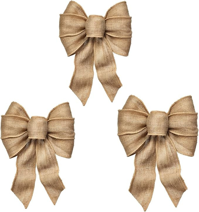 Rocky Mountain Good 7 Loop Burlap Bow - Pack of 3-12” x 18” Wired Hand Tie Bow for Wreath, We... | Amazon (US)