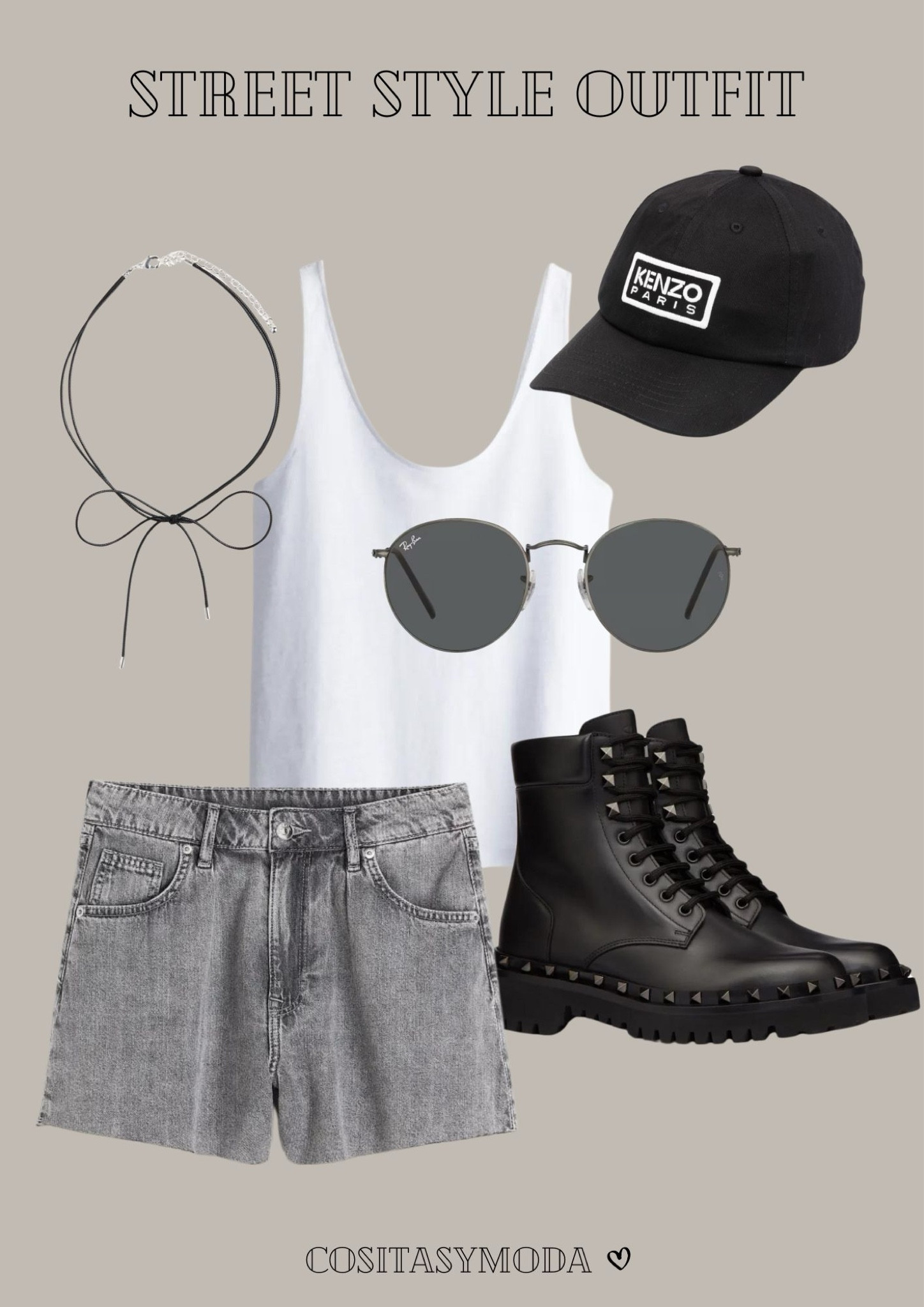 Street Style Outfit | Cositasymoda
•
Kenzo hat, RayBan sunglasses, black boots, denim shorts, necklace, white top
•
#fashionstyle

#LTKsummer #LTKstyletip #LTKspring