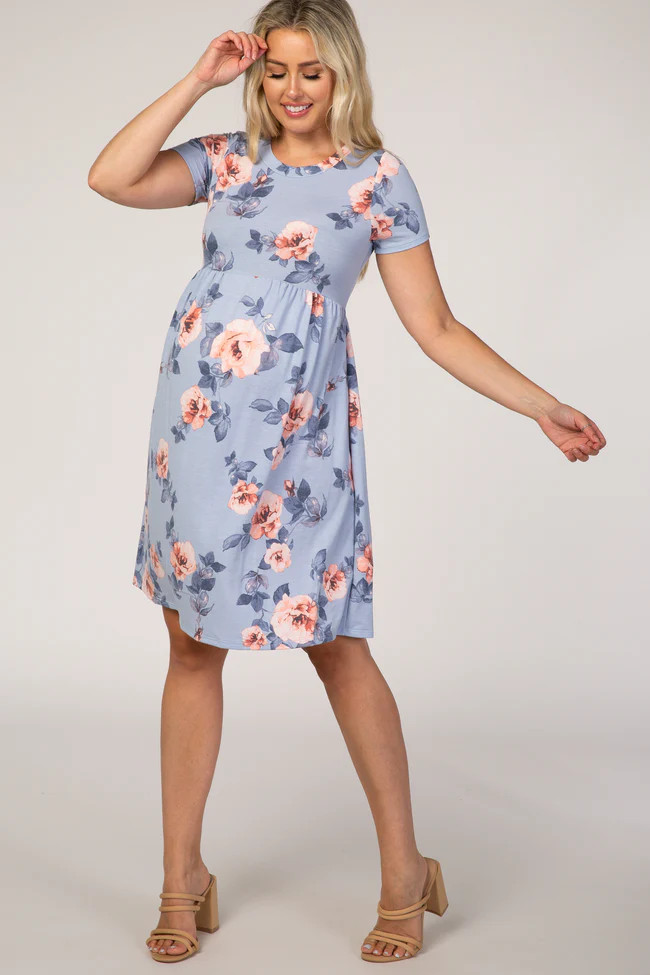 Light Blue Floral Babydoll Maternity Dress | PinkBlush Maternity