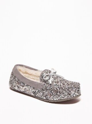Glitter Sherpa-Lined Moccasin Slippers for Girls | Old Navy US
