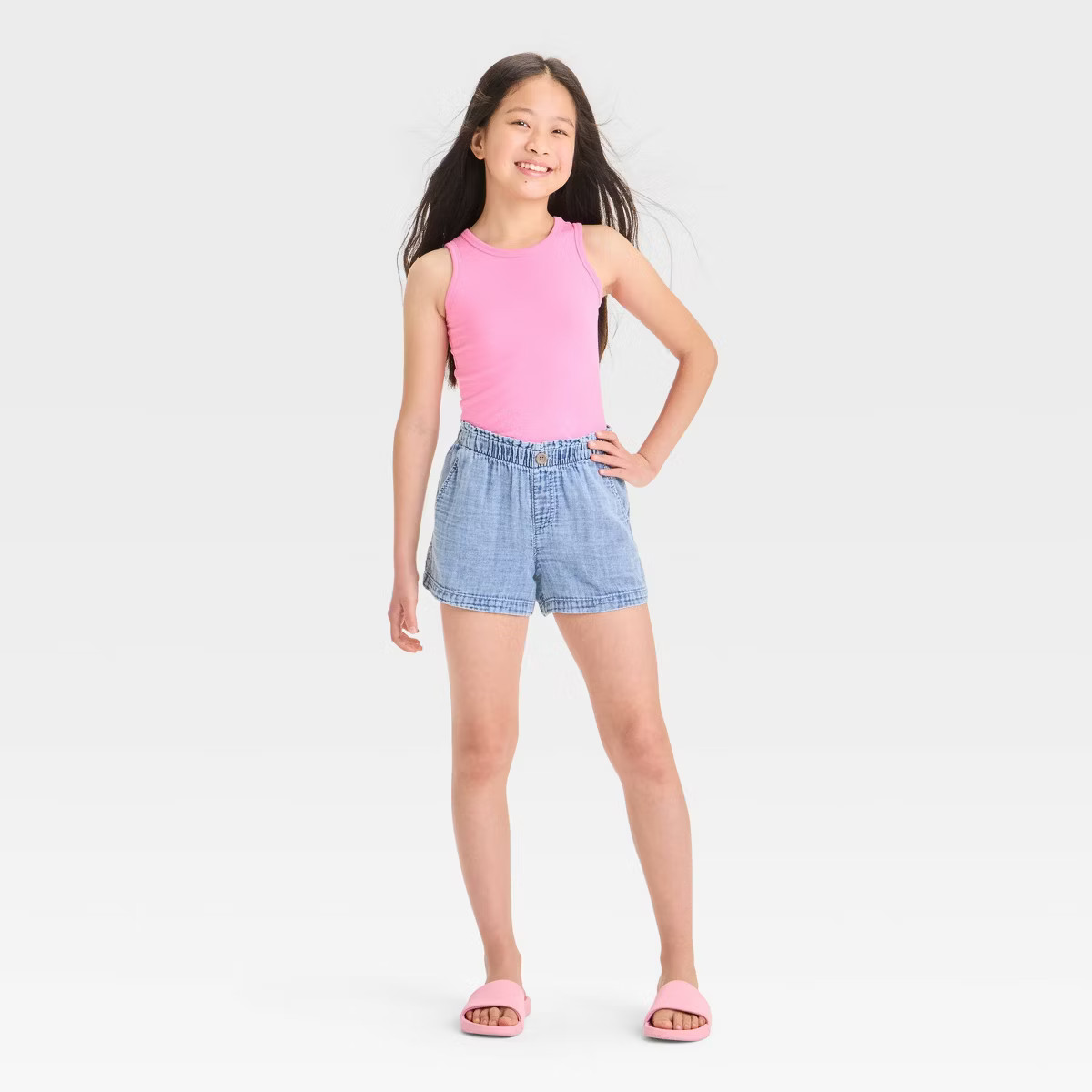 Girls' Woven Shorts - Cat & Jack™ Chambray Medium Wash | Target