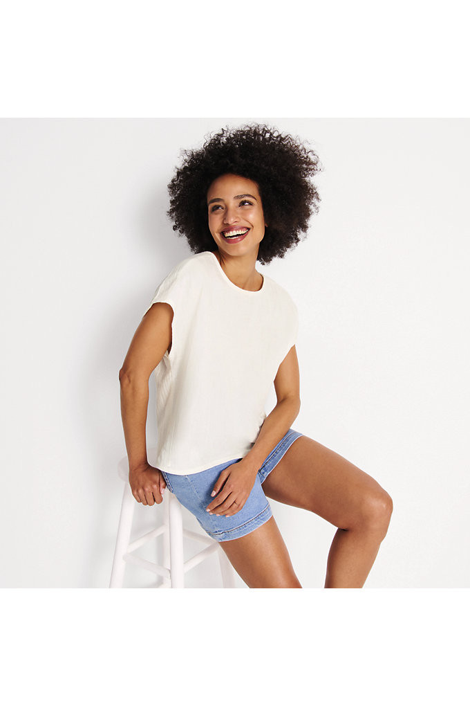 Women's Gauze Short Sleeve Tee - Lands' End - Ivory - M | Lands' End (US)