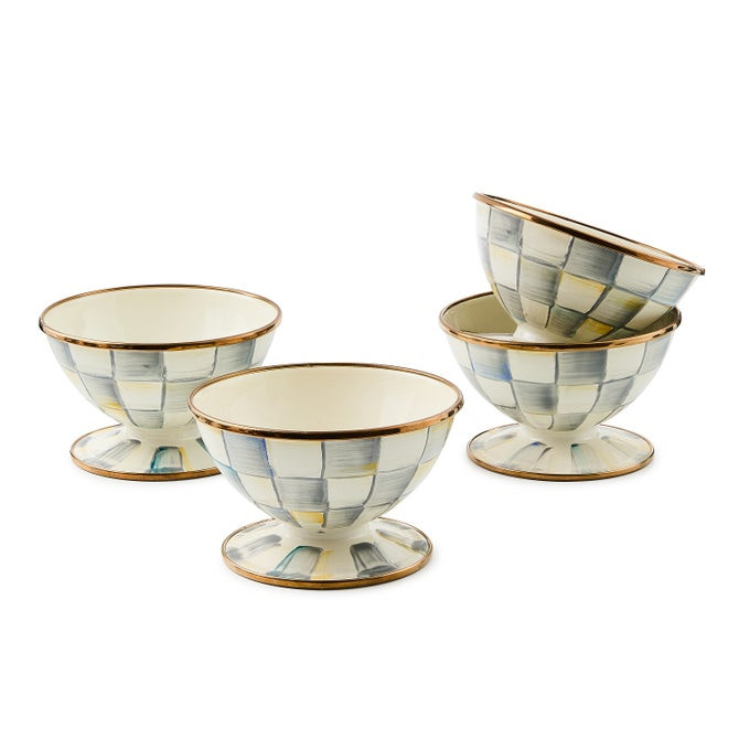 Sterling Check Ice Cream Dishes, Set of 4 | MacKenzie-Childs