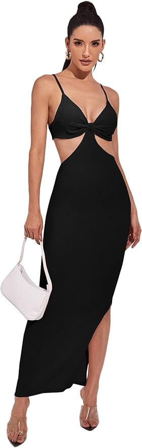 SheIn Women's Cut Out Split Bodycon Maxi Dress Slit Backless Sleeveless V Neck Long Dresses | Amazon (US)