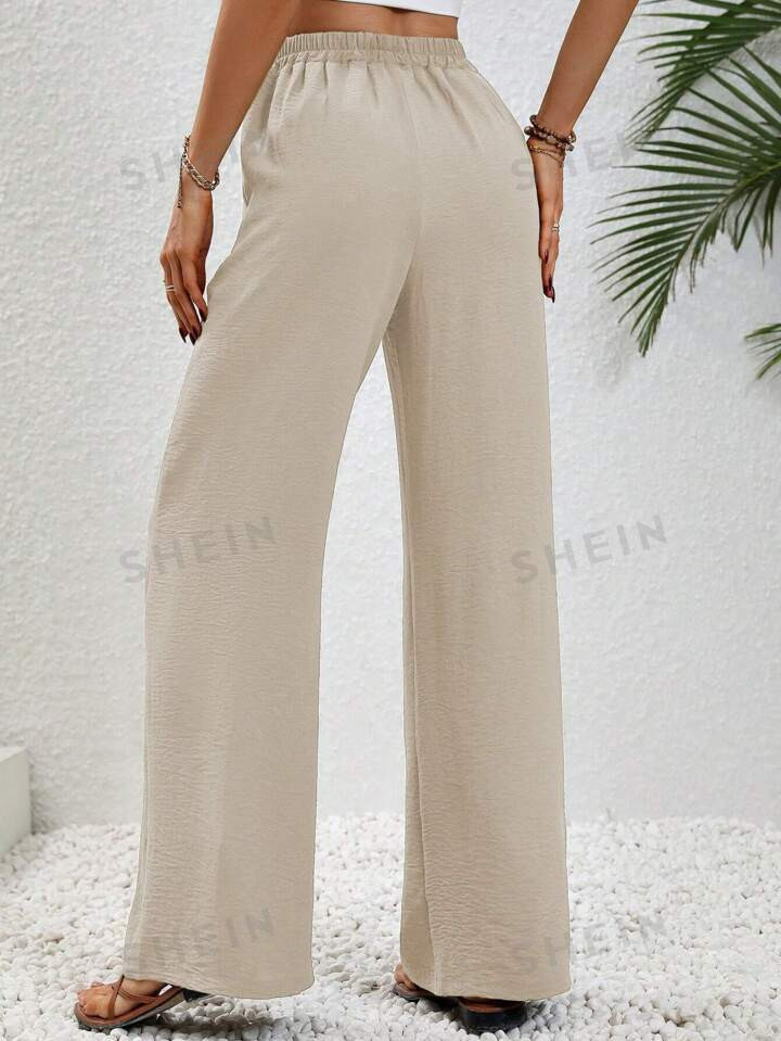 SHEIN LUNE Drawstring Waist Slant Pocket Wide Leg Pants | SHEIN