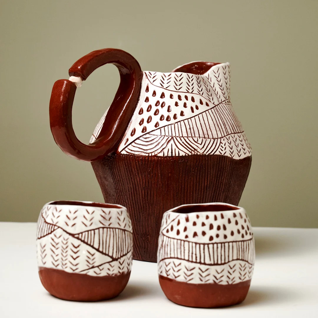 Handmade Sgraffito Red Mud Jug and Glass Set: Rustic Ceramic Art - Etsy Philippines | Etsy (Global)