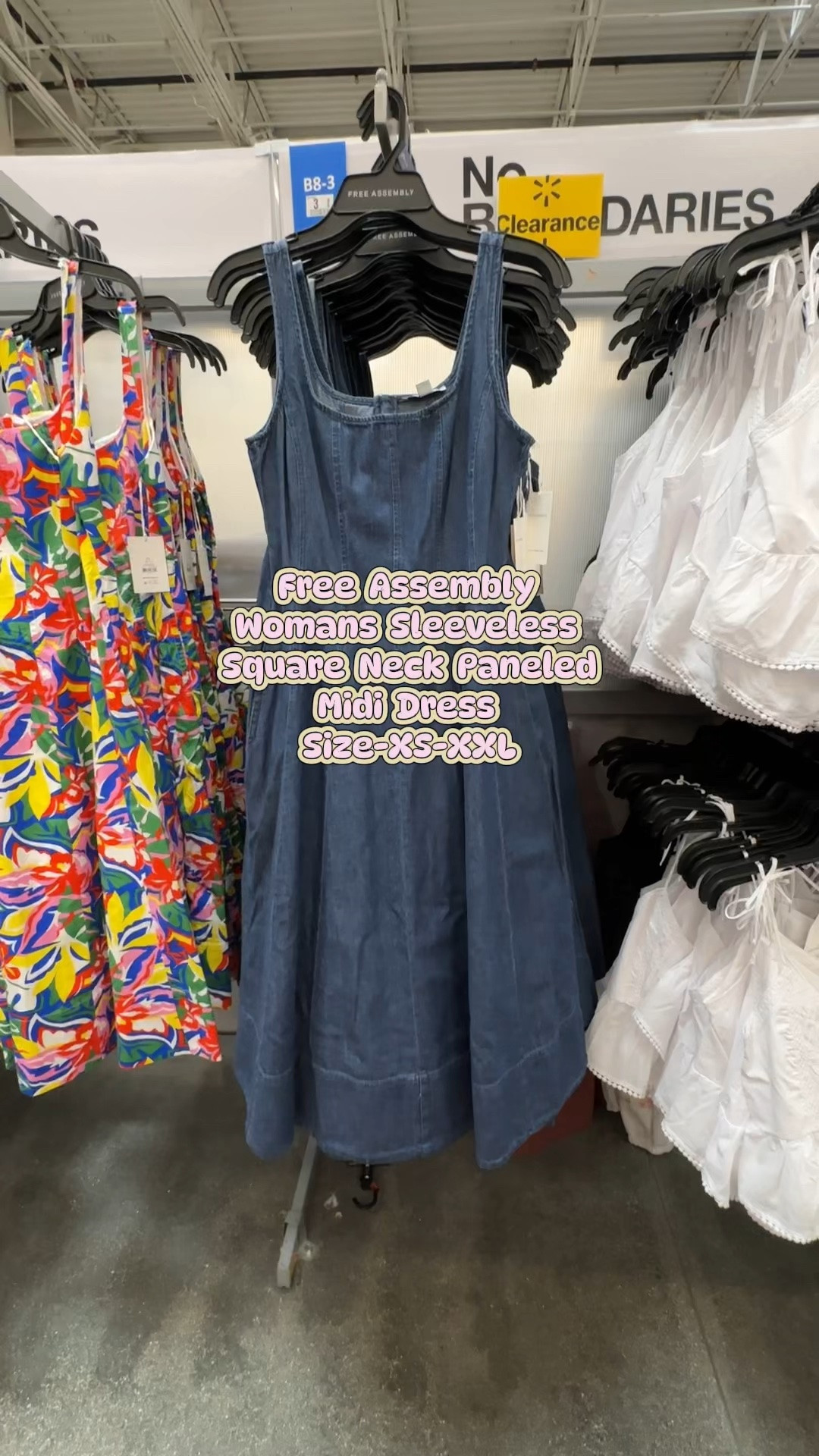 Free Assembly Womans Sleeveless Square Neck Paneled
Midi Dress Size-XS-XXL
Color: Medium Wash