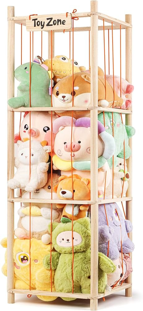 Wooden Stuffed Animal Storage Organizer, Large Capacity Plush Toy Holder for Toddler Room, Playro... | Amazon (US)