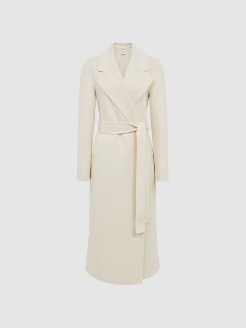 Reiss Cream Ariel Wool Blend Blindseam Belted Coat | Reiss US