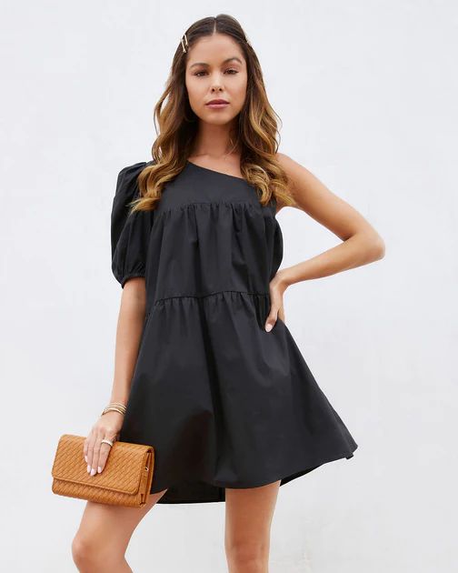 Washington Cotton One Shoulder Pocketed Mini Dress - Black | VICI Collection