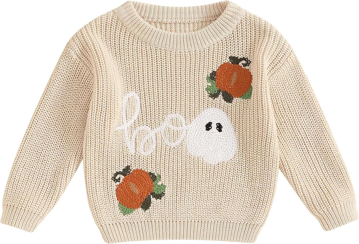 Toddler Baby Boy Girl Halloween Outfit Infant Pumpkin Embroidery Knit Sweaters Sweatshirt Tops Fa... | Amazon (US)