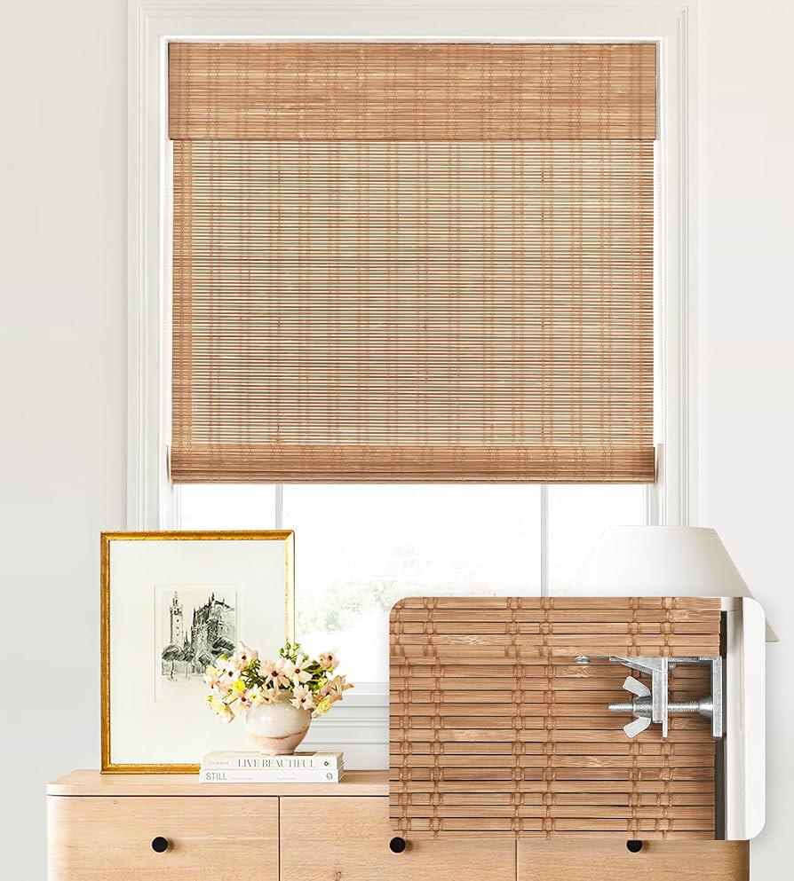 LazBlinds No Tools No Drill Cordless Bamboo Roman Shades, Light Filtering Window Treatment, Roll ... | Amazon (US)