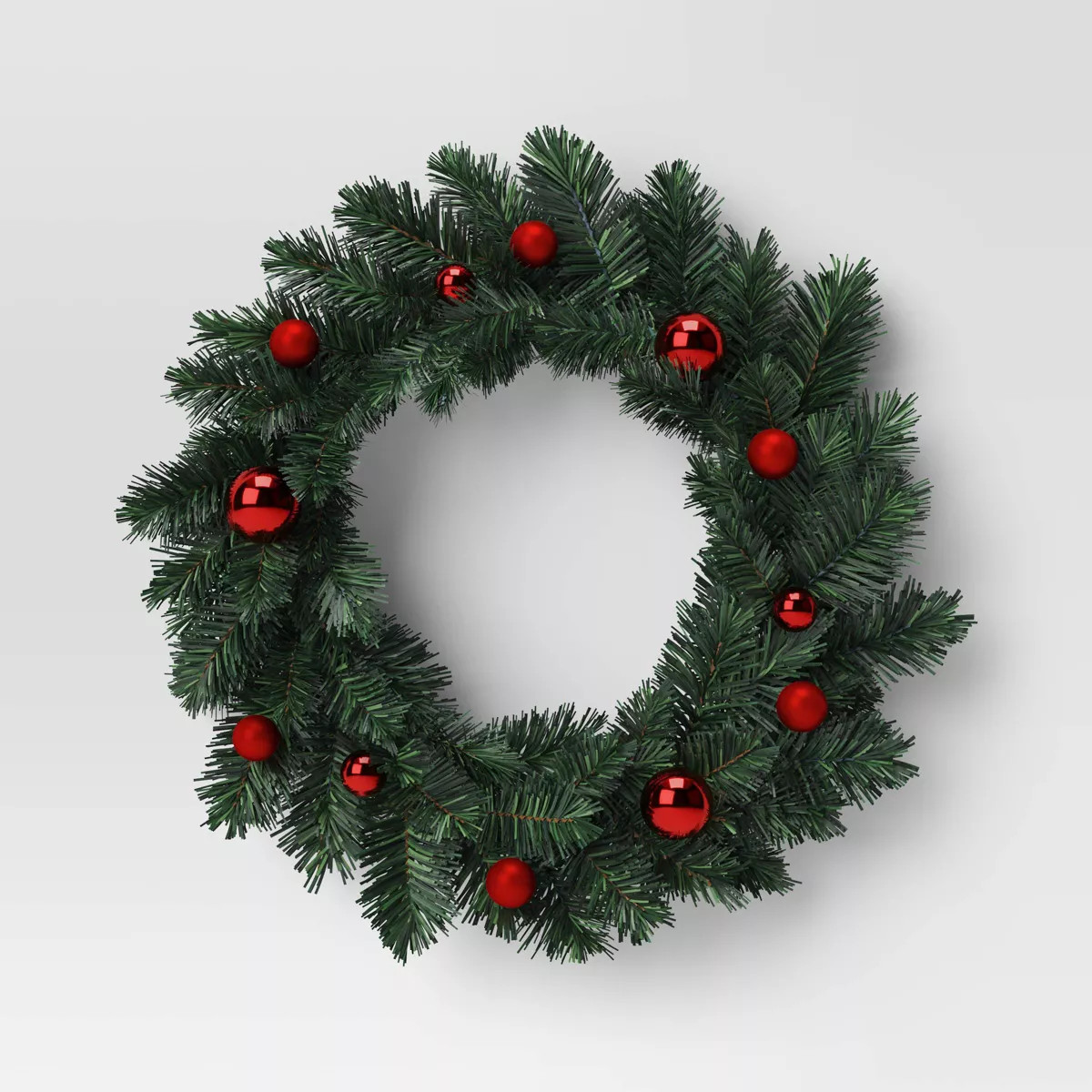 20" Pine Bough with Red Ornaments Artificial Christmas Wreath Green - Wondershop™ | Target