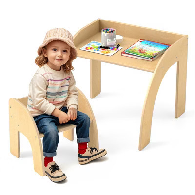 KTMBDW Kids Wood Table and Chair Set, Kids Play Table with 1Chairs, Pieces Kids Study Table for Toddlers, Girls, Boys, Natural | Target