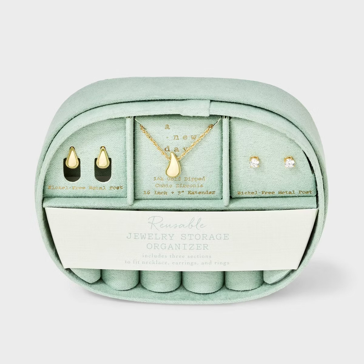 14K Gold Dipped Cubic Zirconia Necklace and Huggie Stud Earring Set 3pc - A New Day™ Gold | Target