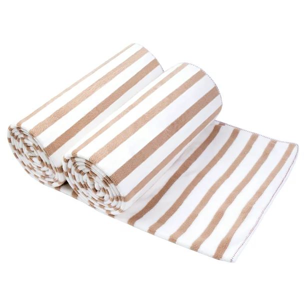 Soft Cabana Stripe Bath Towel Beach Towels 3 Piece (Coffee, 27 x 55 Inches) | Walmart (US)