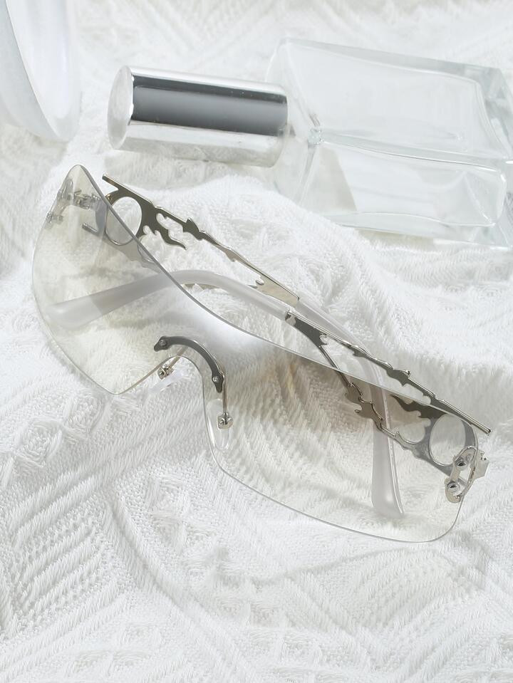 1pc Metal Y2k Rimless Hollow Out Fashion Glasses 2023bella Style, Decorative Party Eyewear For Mi... | SHEIN
