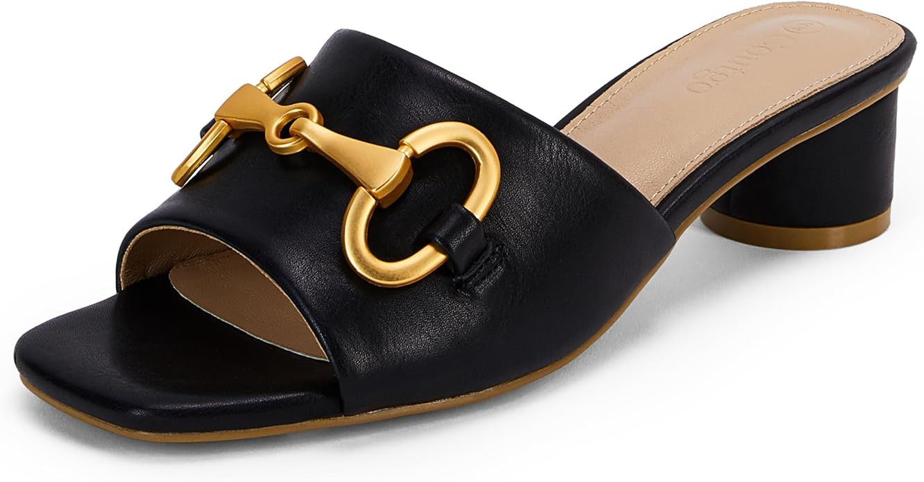 Coutgo Womens Slides Sandals Heels Kitten Chunky Low Square Open Toe Heel Slip on Mules Dressy Sh... | Amazon (US)