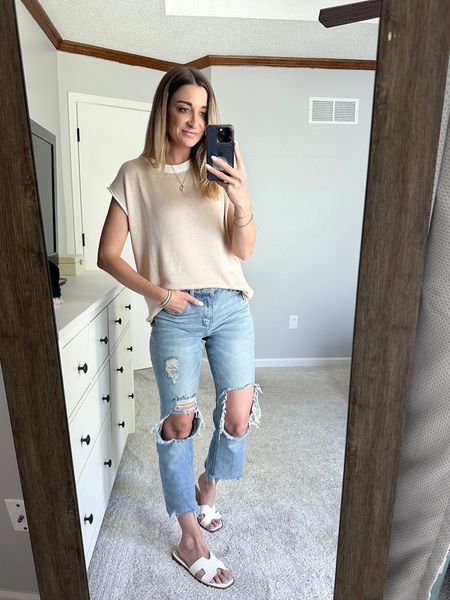 Casual neutral outfit for spring. Sized up to a medium in the top for a looser fit. Sandals are size 8- TTS
Neutral spring look. Spring amazon looks. Casual mom style 

#LTKSeasonal #LTKfindsunder50 #LTKstyletip